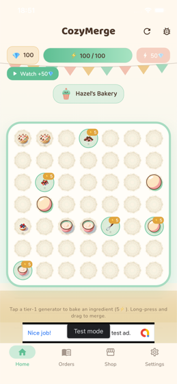 CozyMerge gameplay board